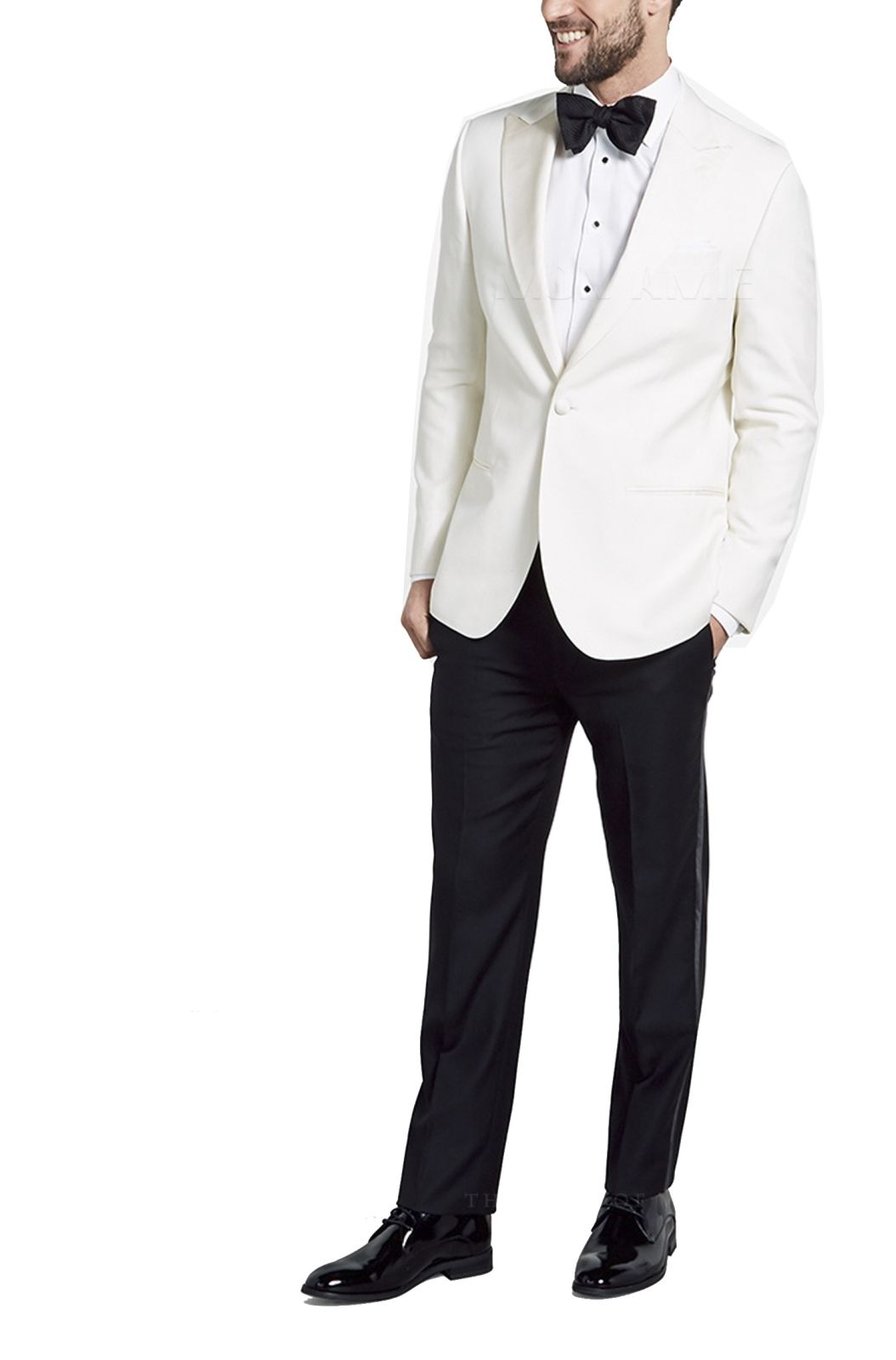 Rice White Tuxedo With Satin Peak Lapels 